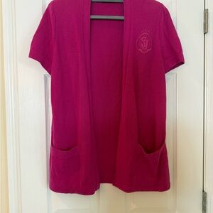 St. John Vintage Short-Sleeve Open Cardigan in Fuchsia With Monogram